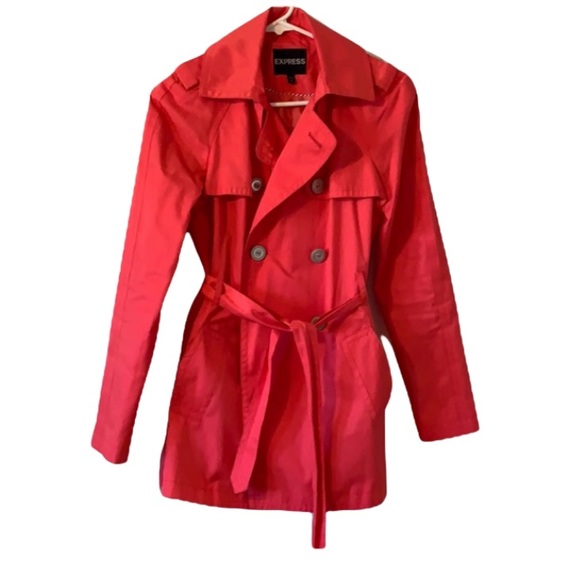Express Belted Coral Trench Coat XS - Picture 2 of 11